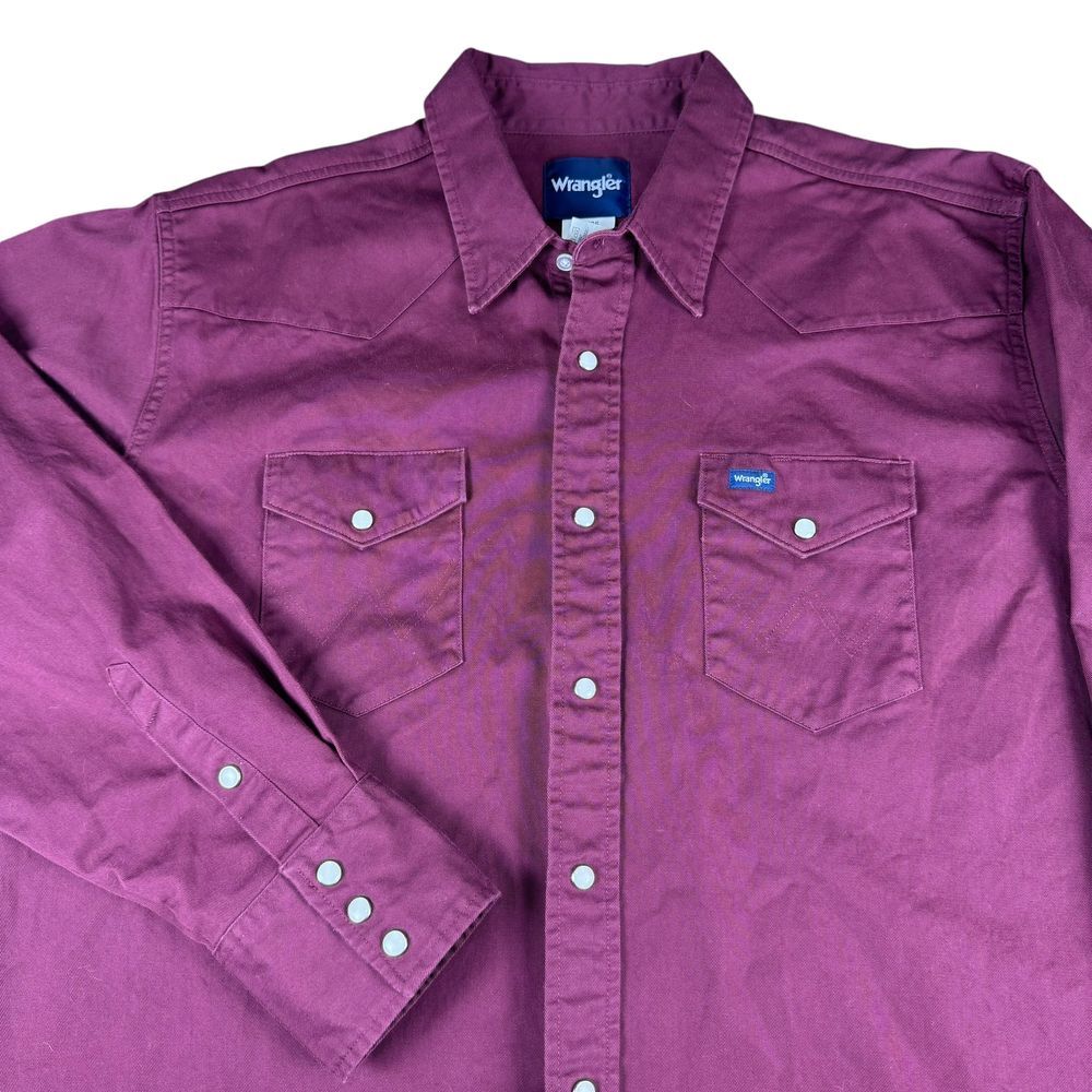 Pearl Snap Western Shirt Men's 2XB‎ 90s Wrangler Canvas Utility Workwear Maroon